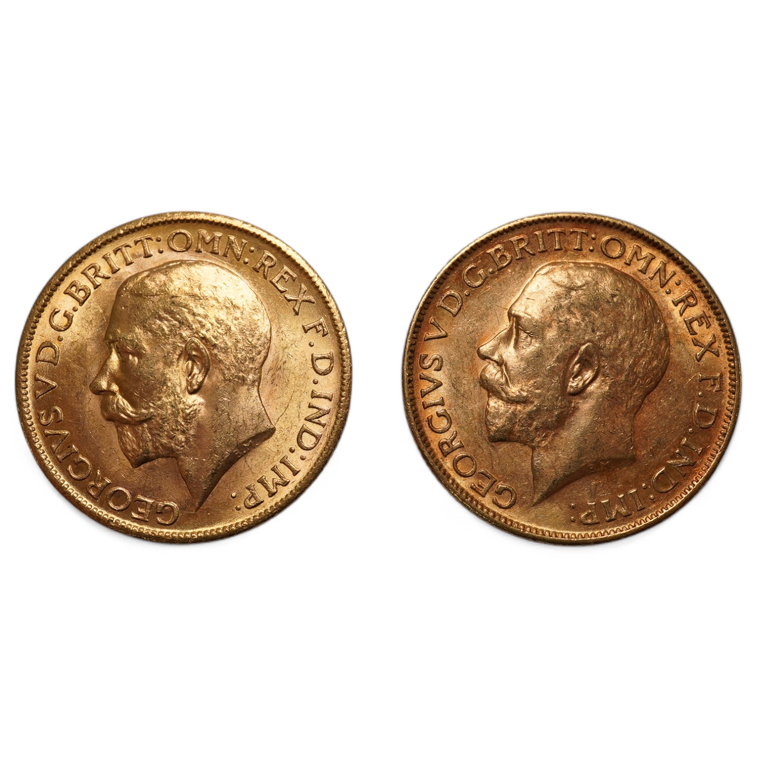 Australia gold coins, George V, two gold sovereigns, both 1912M, both about EF